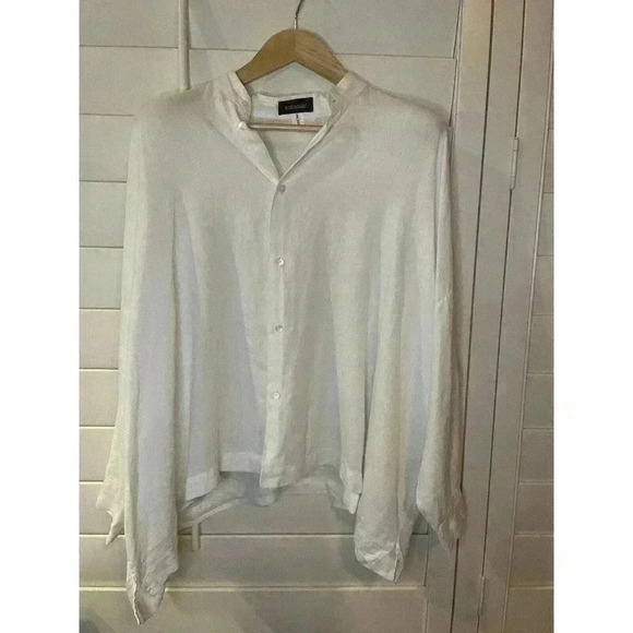 Eskandar Shirt Top Women's Size 1 Linen Lagenlook Oversize Boxy Button Up Long - Picture 7 of 9